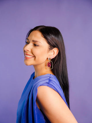 Pink Unicorn Oval Hoop Earrings