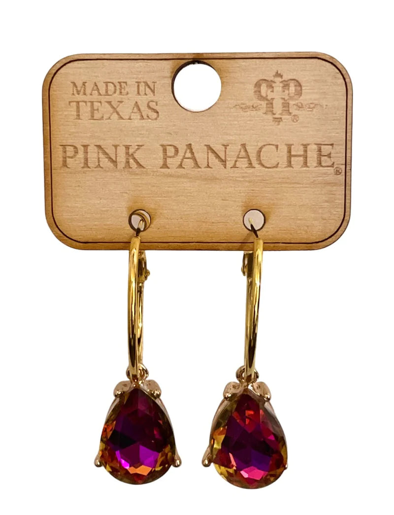 Pink Panache  Gold Hoop Earrings with Teardrop Light Silk Crystal Dan