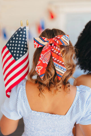 RED BANDANA BOW BARRETTE
