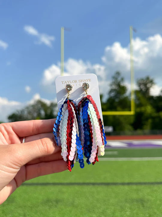 Red/Blue sequin tassel taylor shaye earrings