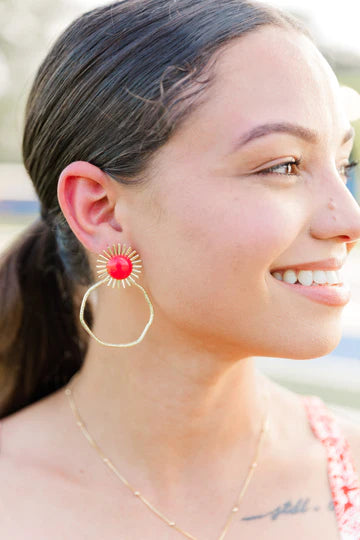 Red Gameday Sunburst Hoop earrings Taylor Shaye