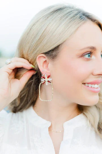 Gameday Sequin Sunburst Hoops- Red and White