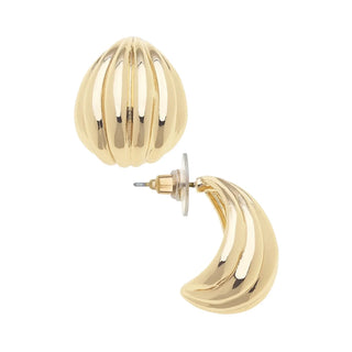 Ronnie Ribbed Arch Hoops in Shiny Gold