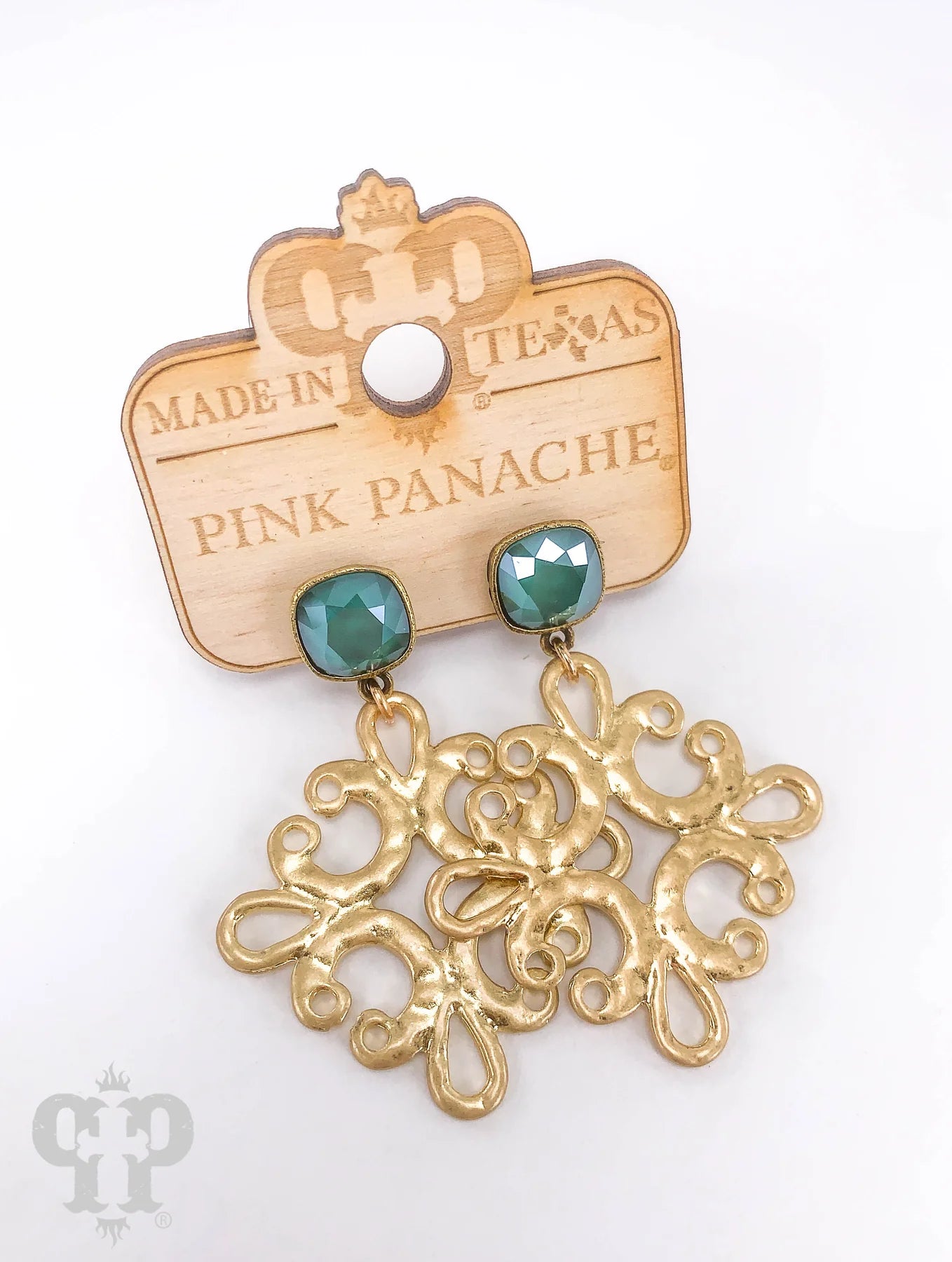 ROYAL GREEN four point cross pink panache earrings