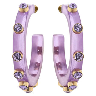 RENEE RESIN & RHINESTONES HOOP EARRINGS IN LAVENDER