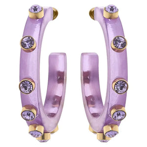 RENEE RESIN & RHINESTONES HOOP EARRINGS IN LAVENDER