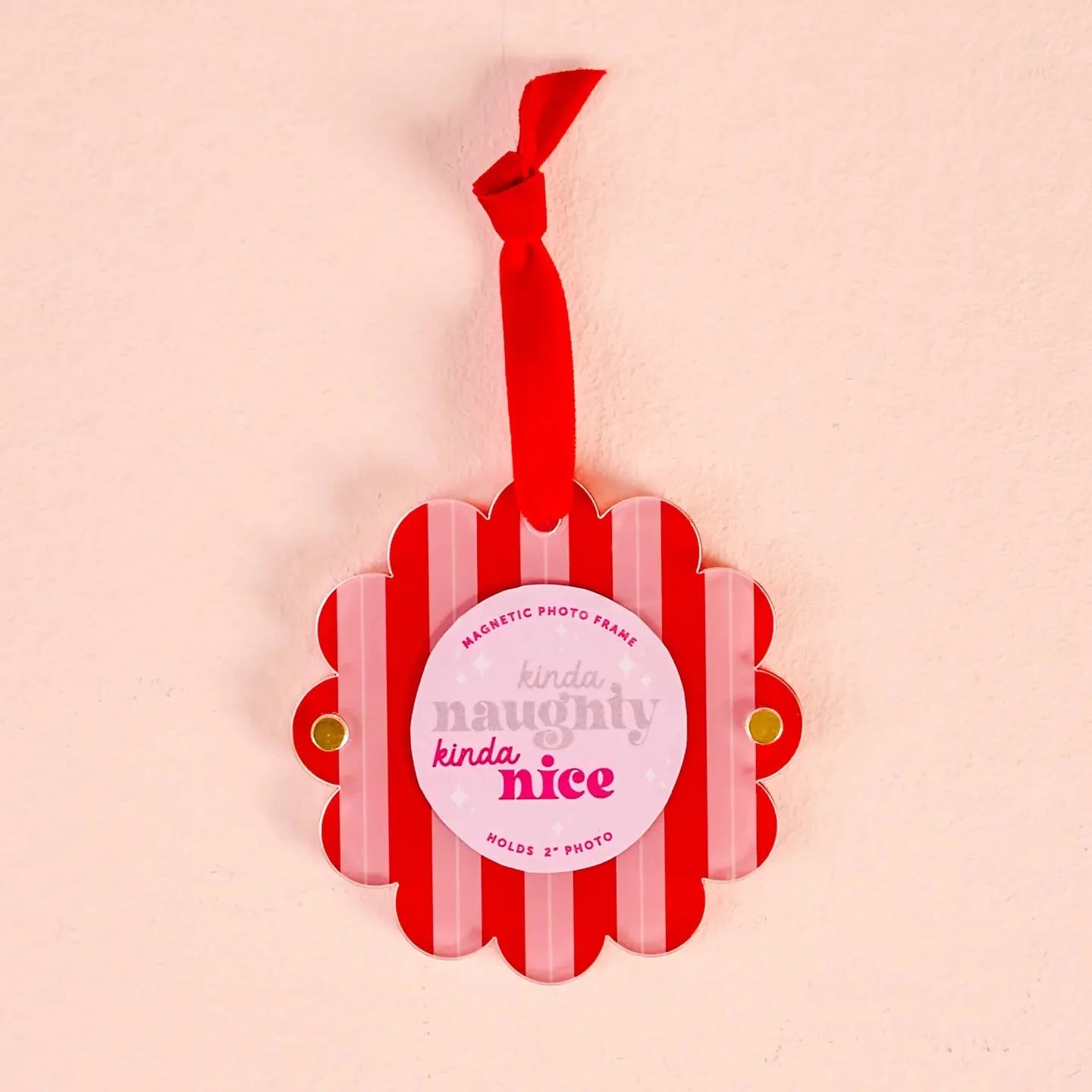 PEPPERMINT STRIPES-Scalloped Round Picture Frame Ornament