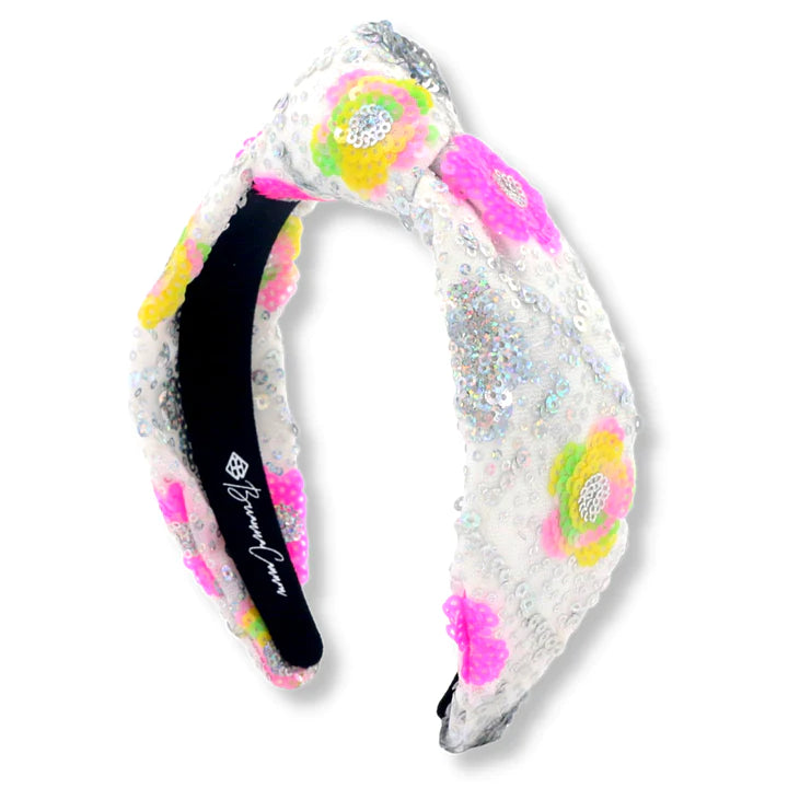 ADULT SIZE SEQUIN HEADBAND WITH BRIGHT FLOWERS