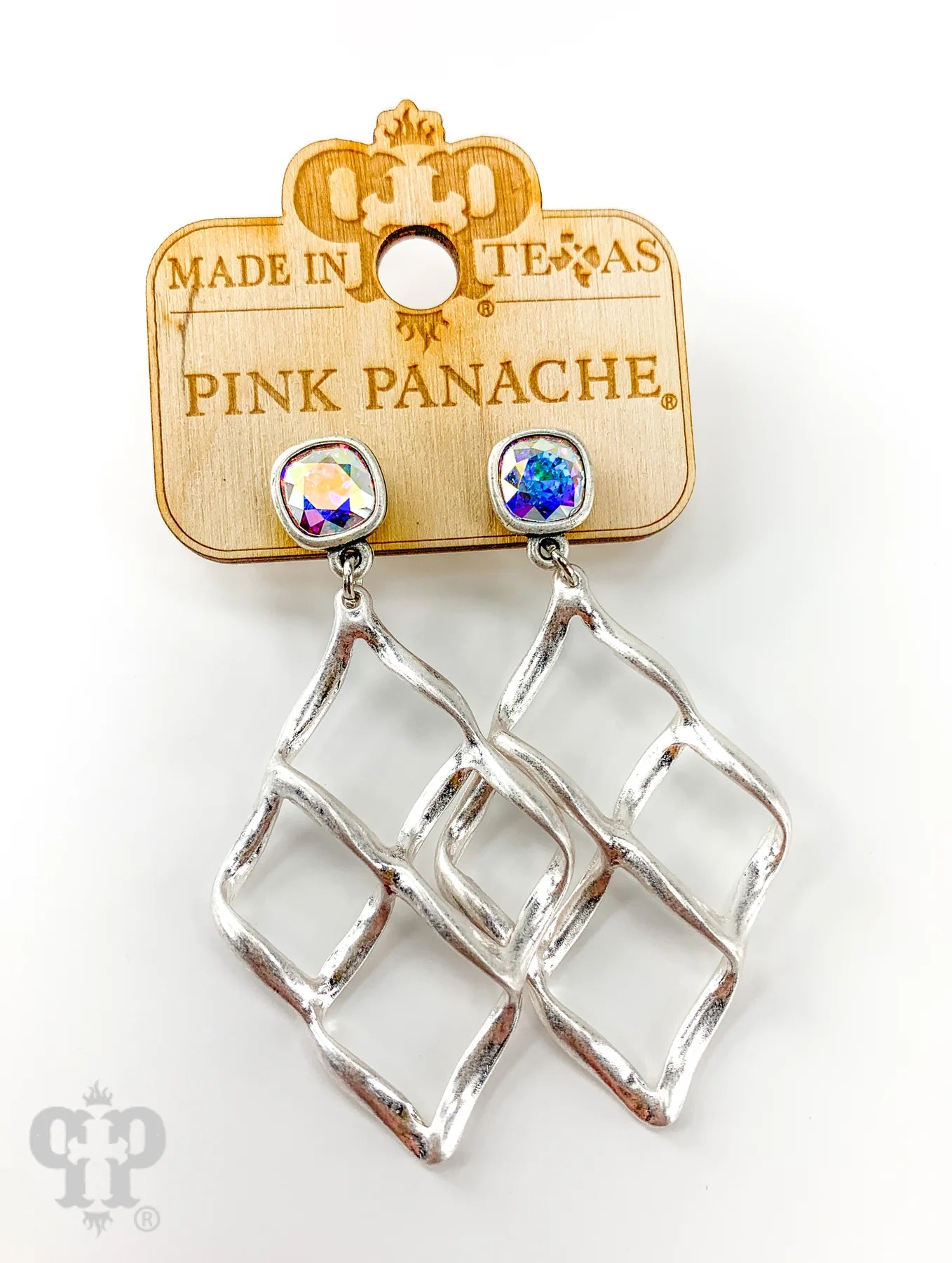 Silver waffle weave diamond pink panache earrings