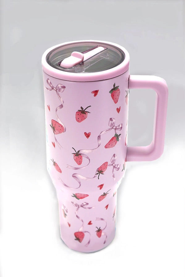 STRAWBERRY 40oz Spill Free Stainless Steel Vacuum Tumbler