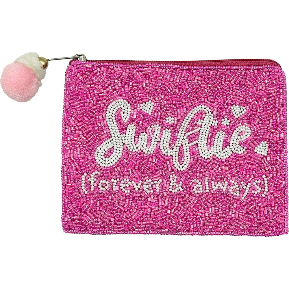 Swiftie Forever and Always Pink Beaded Coin Pouch