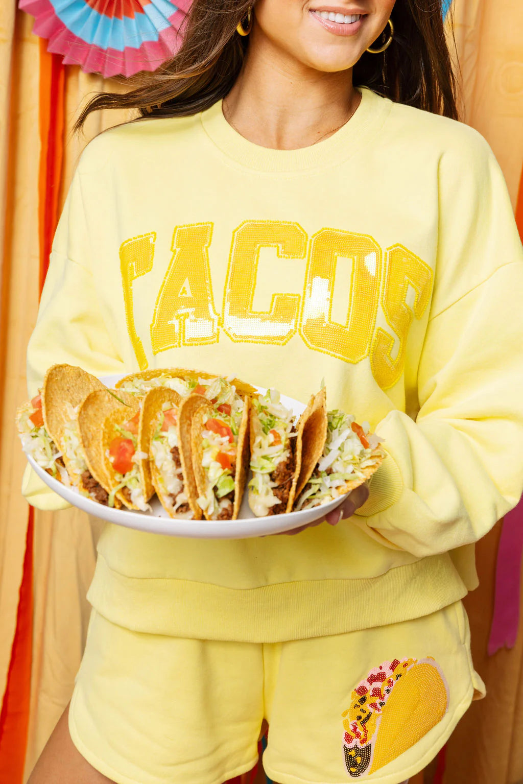 QUEEN OF SPARKLES YELLOW TACO SWEATSHIRT