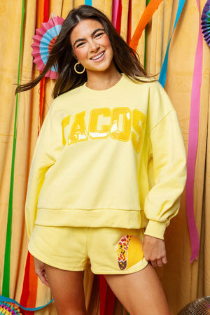 QUEEN OF SPARKLES YELLOW TACO SWEATSHIRT