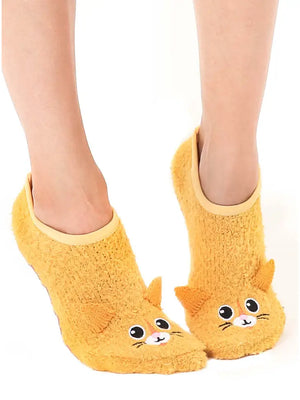 Fuzzy Tan Kitty Slipper socks