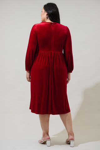 SANTAS FAVORITE BOW VELVET MIDI DRESS