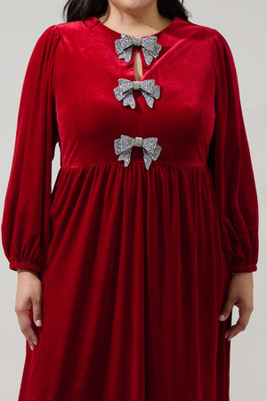SANTAS FAVORITE BOW VELVET MIDI DRESS