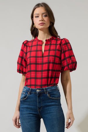 WOODLAND RED PLAID TOP