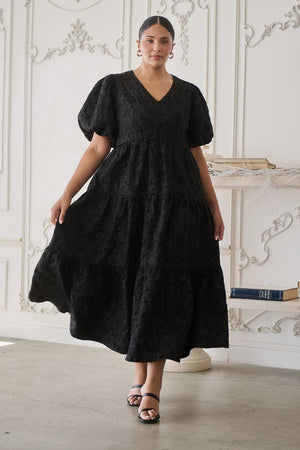 CLASSY JACQUARD MAXI TIERED DRESS