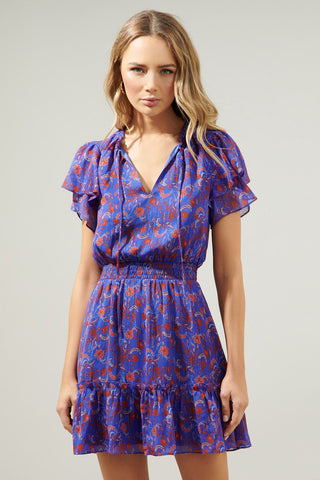 HARLANN FLORAL RUFFLE DRESS