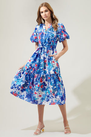 Jeanette Floral Bubble Sleeve Midi Dress