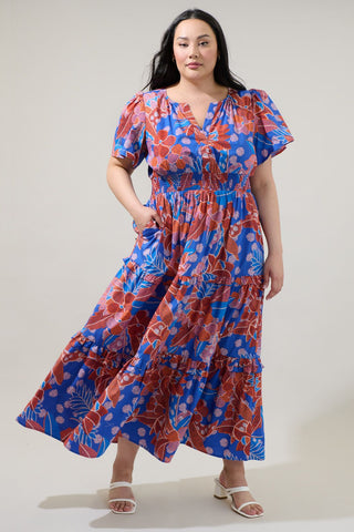 BECCA BLUE FLORAL PALMER MAXI DRESS