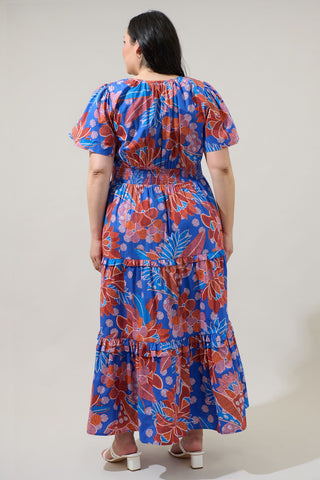 BECCA BLUE FLORAL PALMER MAXI DRESS