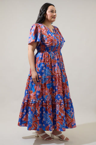 BECCA BLUE FLORAL PALMER MAXI DRESS