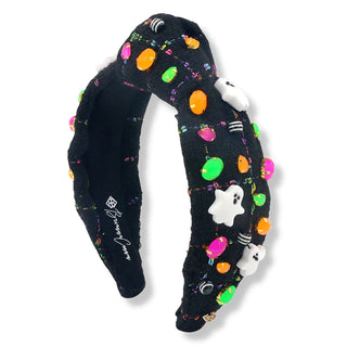ADULT SIZE BLACK TWEED HEADBAND WITH GHOSTS & NEON CRYSTALS