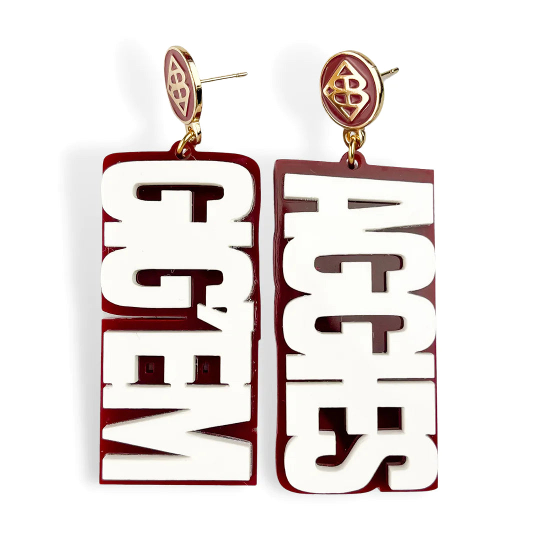 WHITE AND MAROON GIG'EM AGGIES EARRINGS Regular price