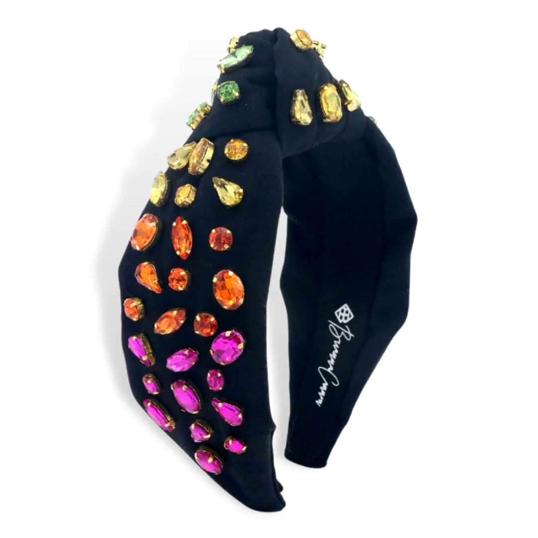 ADULT BLACK HEADBAND WITH RAINBOW GRADIENT HAND-SEWN CRYSTALS