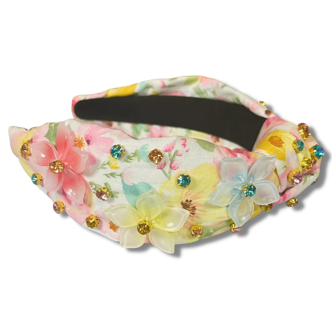 SPRING FLORAL HEADBAND WITH BEADED FLOWERS AND CRYSTALS BRIANNA CANNON