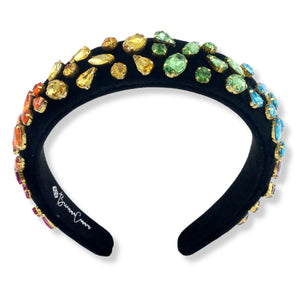 THIN BLACK VELVET HEADBAND WITH RAINBOW GRADIENT HAND-SEWN CRYSTALS