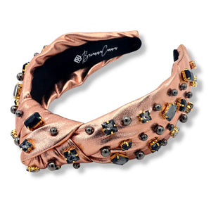 ROSE GOLD METALLIC HEADBAND WITH GUNMETAL CRYSTALS & PEARLS