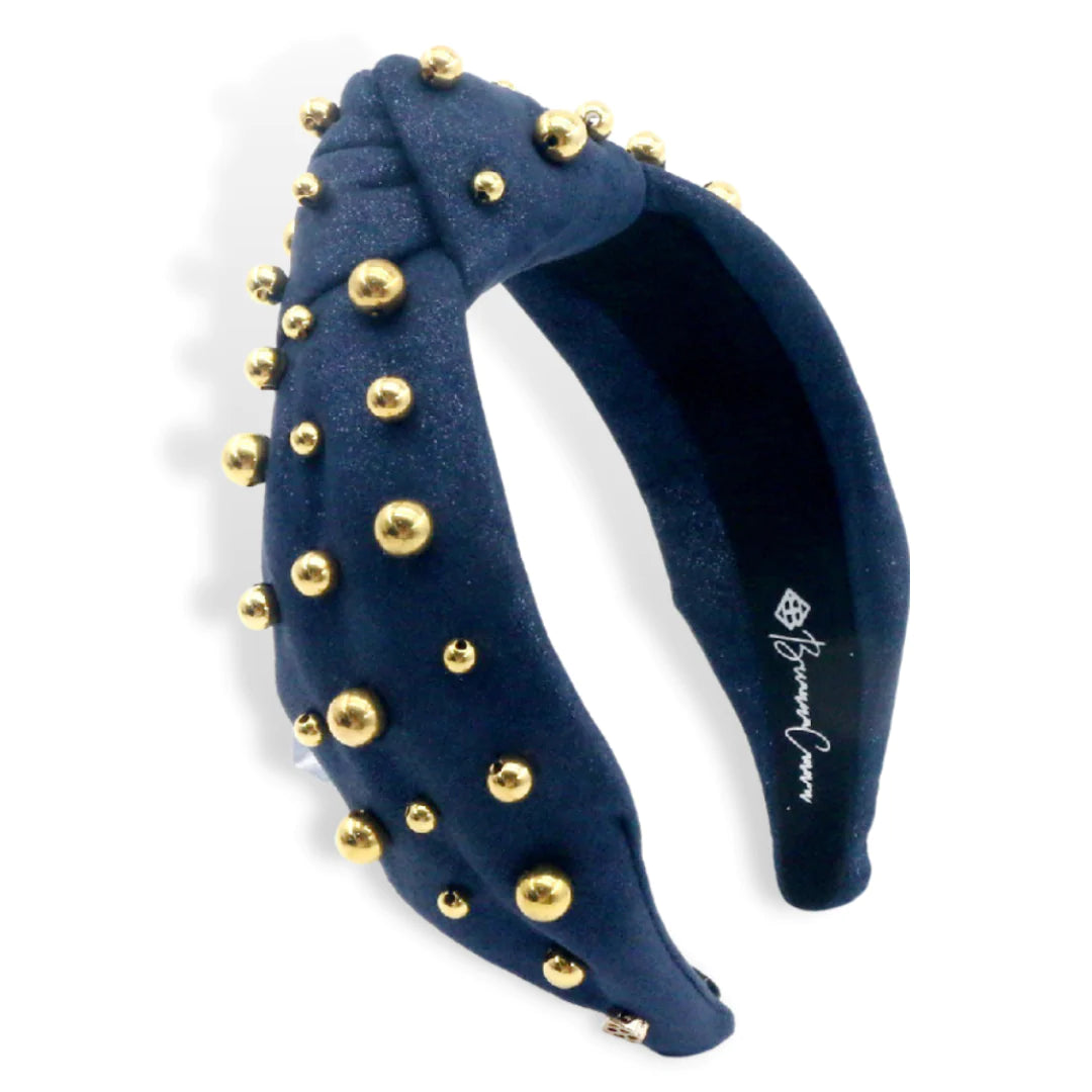 NAVY SHIMMER HEADBAND WITH GOLD BEADS