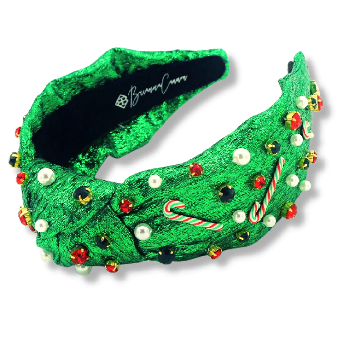 GREEN LAMÉ HEADBAND WITH CANDY CANE