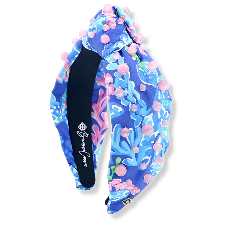 BLUE & PINK UNDER THE SEA PRINTED HEADBAND WITH PINK BEADS BRIANNA CANNON