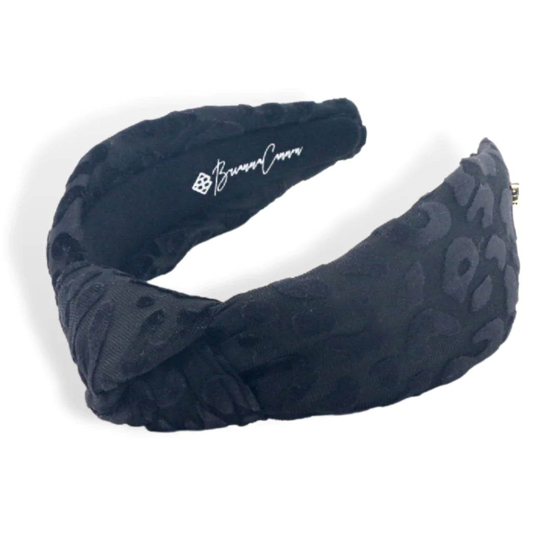 BLACK LEOPARD PRINT KNOTTED HEADBAND