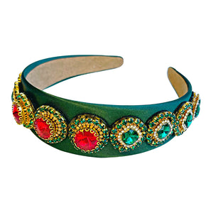 GREEN JEWELED MEDALLION HEADBAND