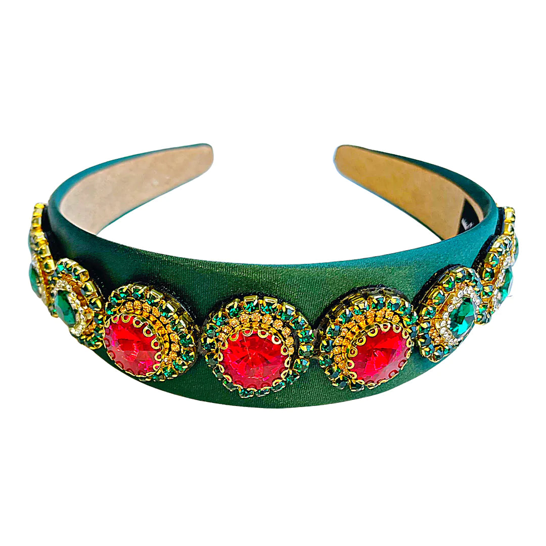 GREEN JEWELED MEDALLION HEADBAND