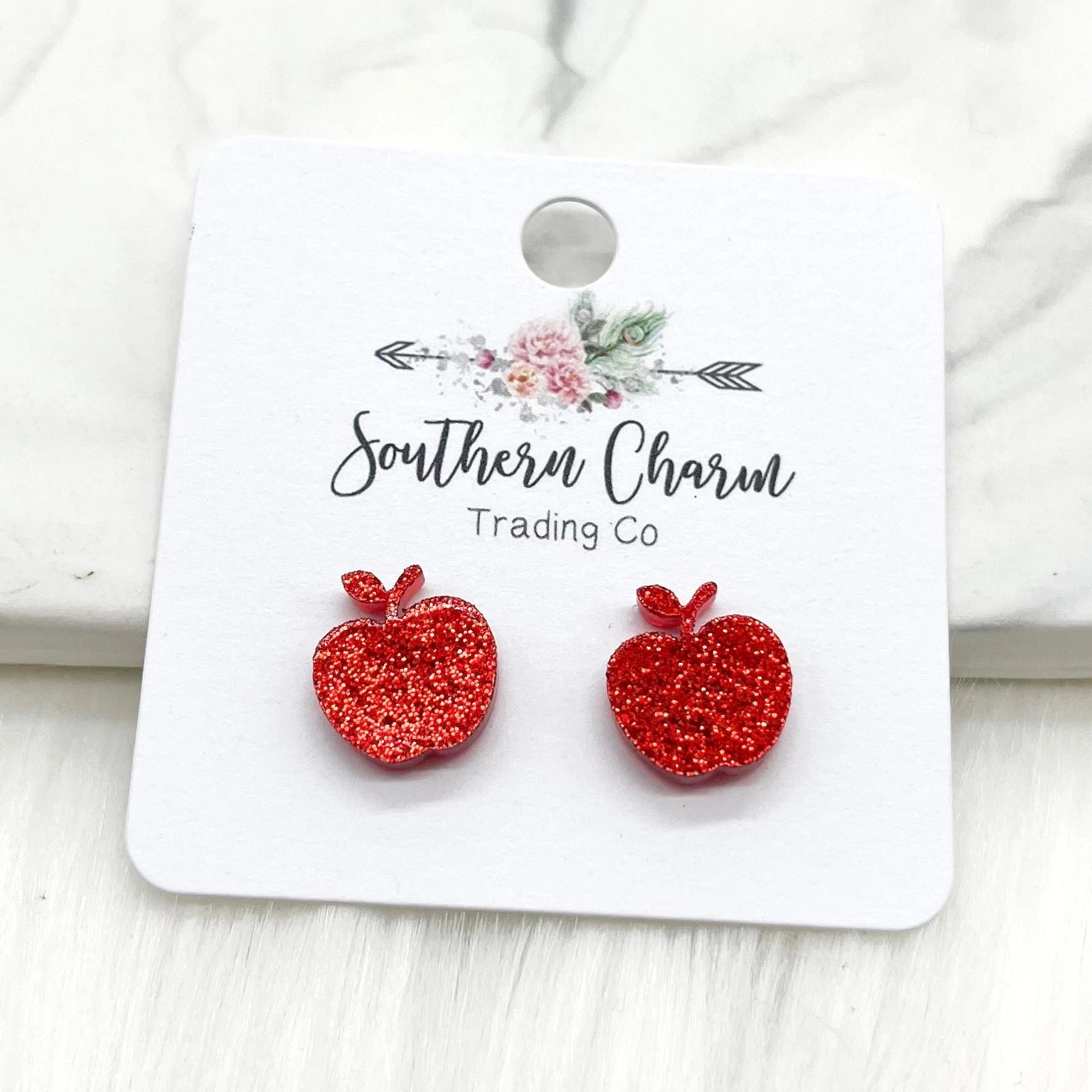 GLITTERY RED APPLE STUD