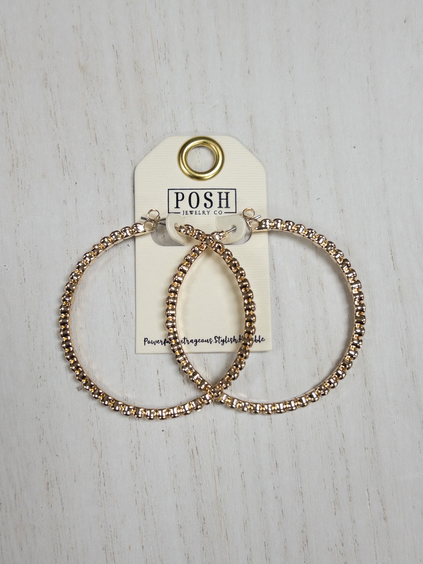 POSH RHINESTONE GOLD HOOPS