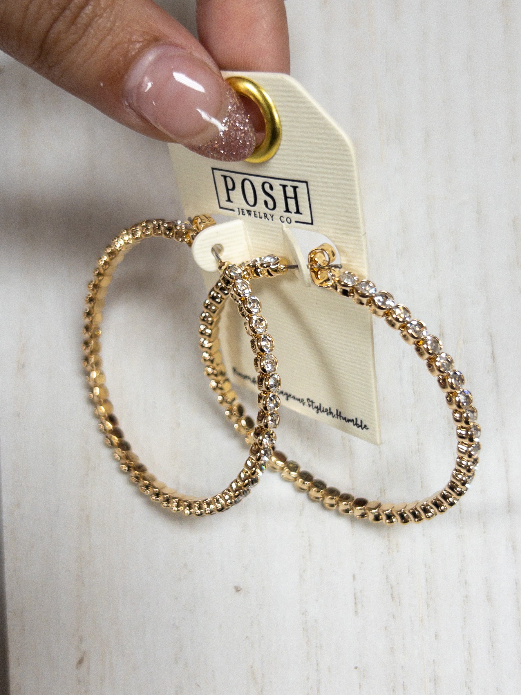 POSH RHINESTONE GOLD HOOPS