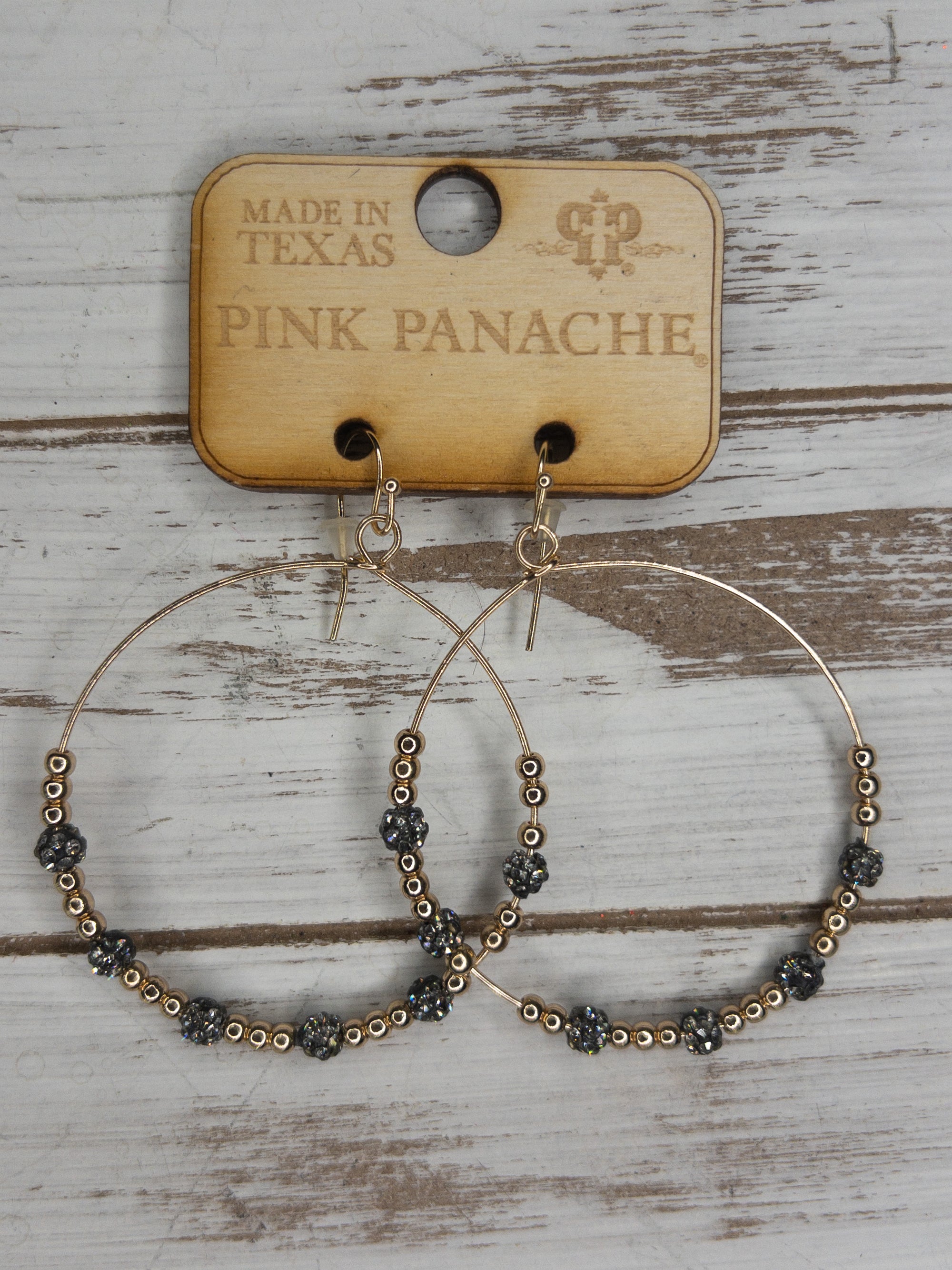 PINK PANACHE CIRCLE GOLD GRAY DANGLES