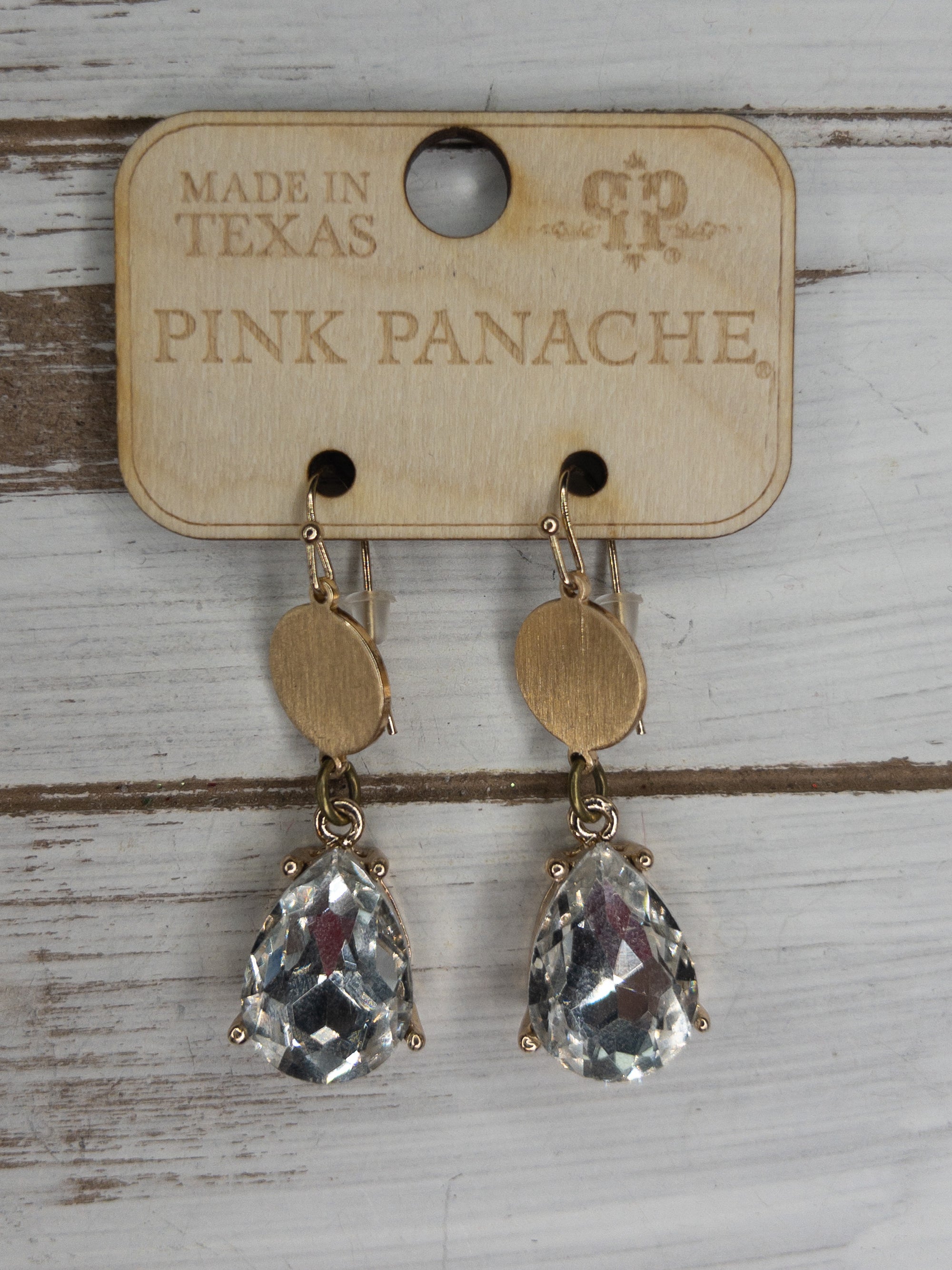 CRYSTAL CLEAR PINK PANACHE GOLD DANGLES