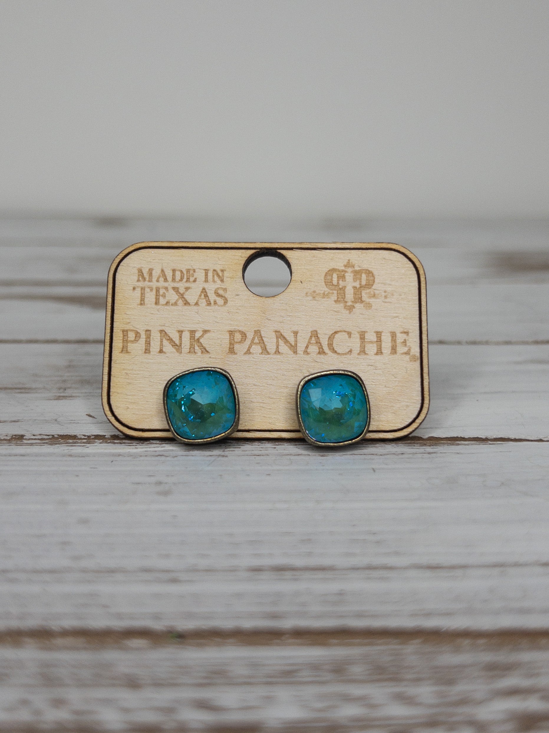 SPRING TEAL PINK PANACHE STUDS 10 MM BRONZE TRIM