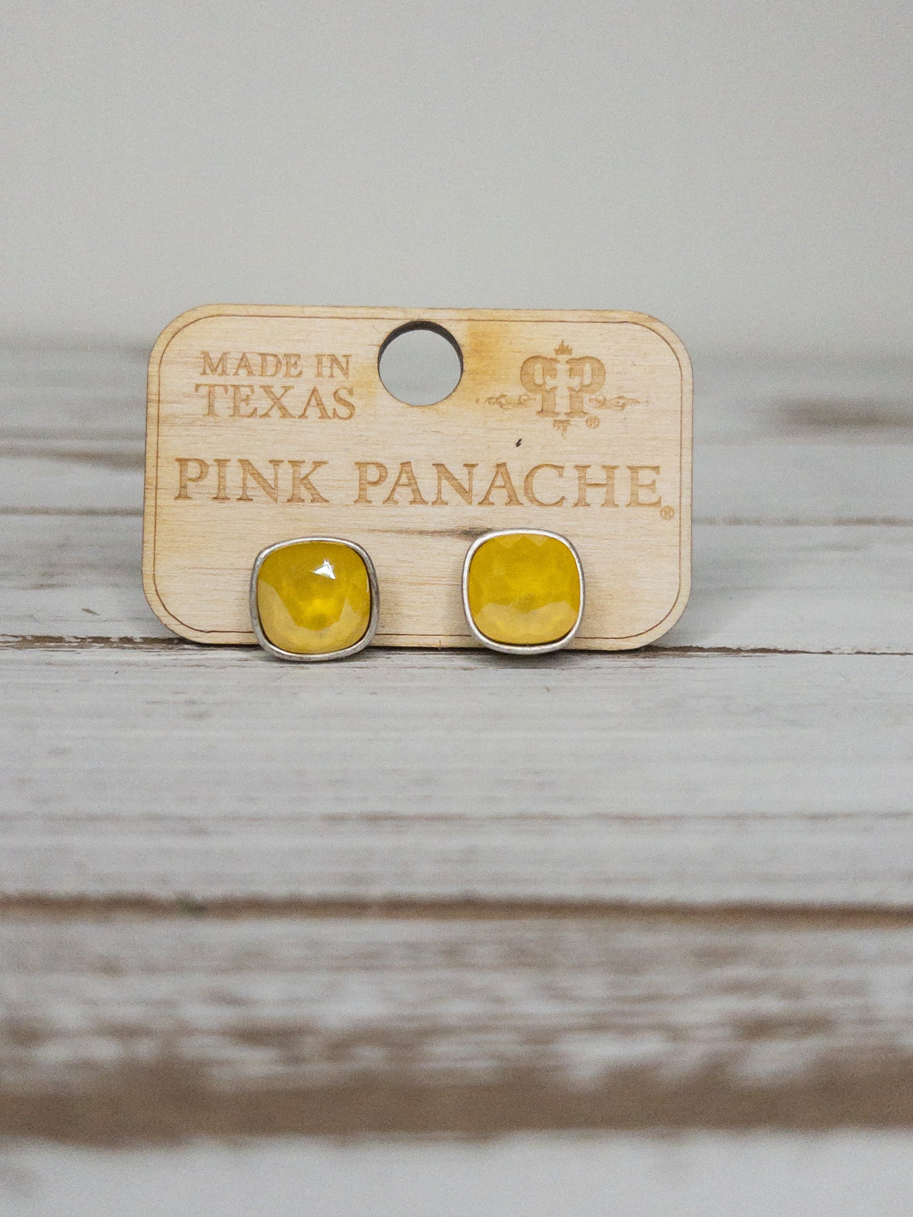 SILVER TRIM YELLOW PINK PANACHE STUDS