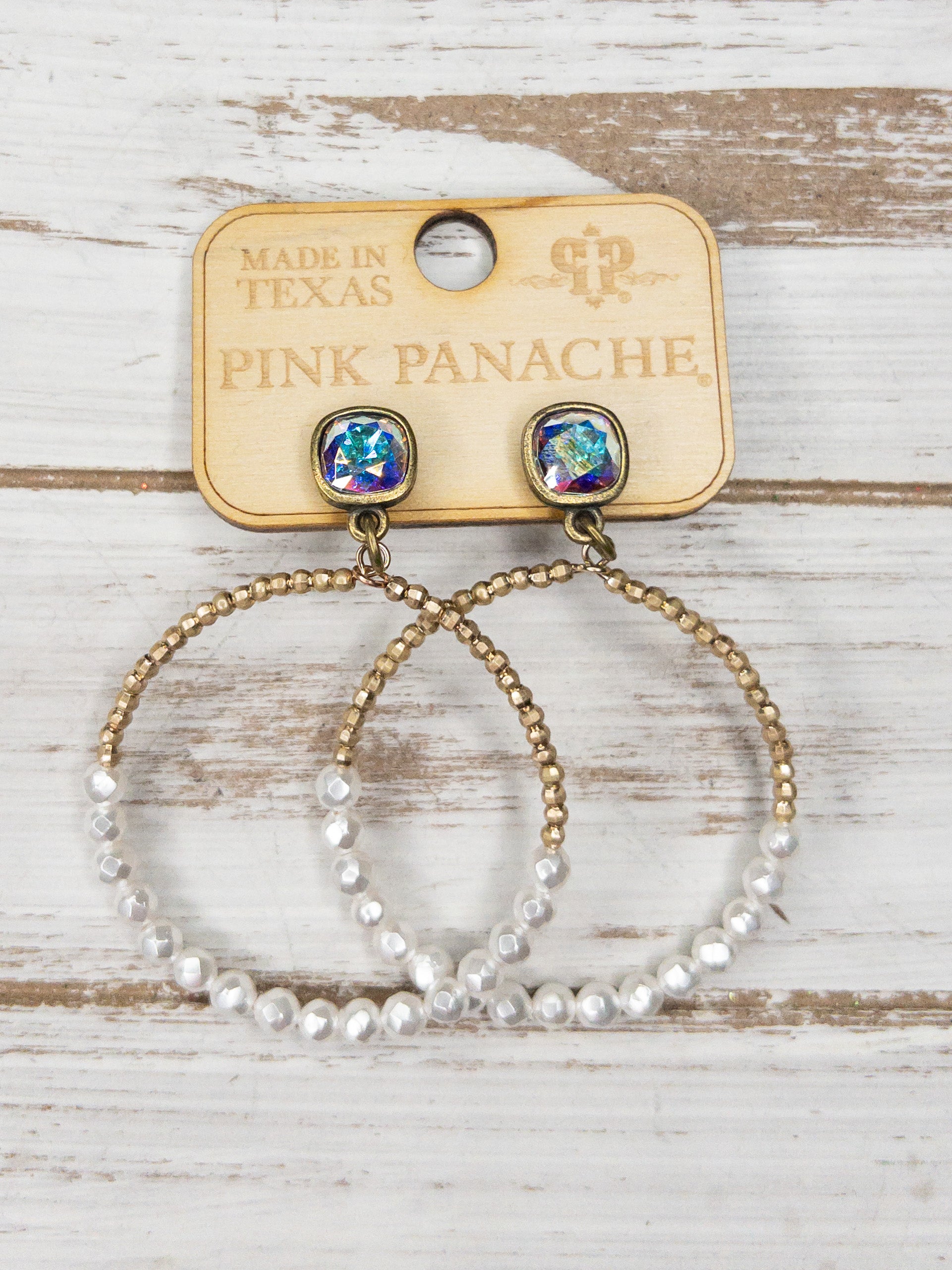 CIRCLE HALF GOLD WHITE PINK PANACHE DANGLES