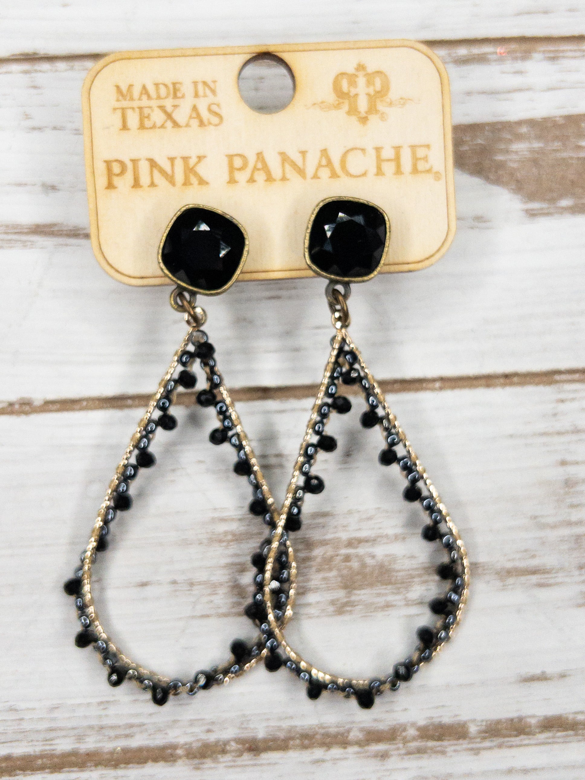 BLACK BEADED TEARDROP PINK PANACHE DANGLES