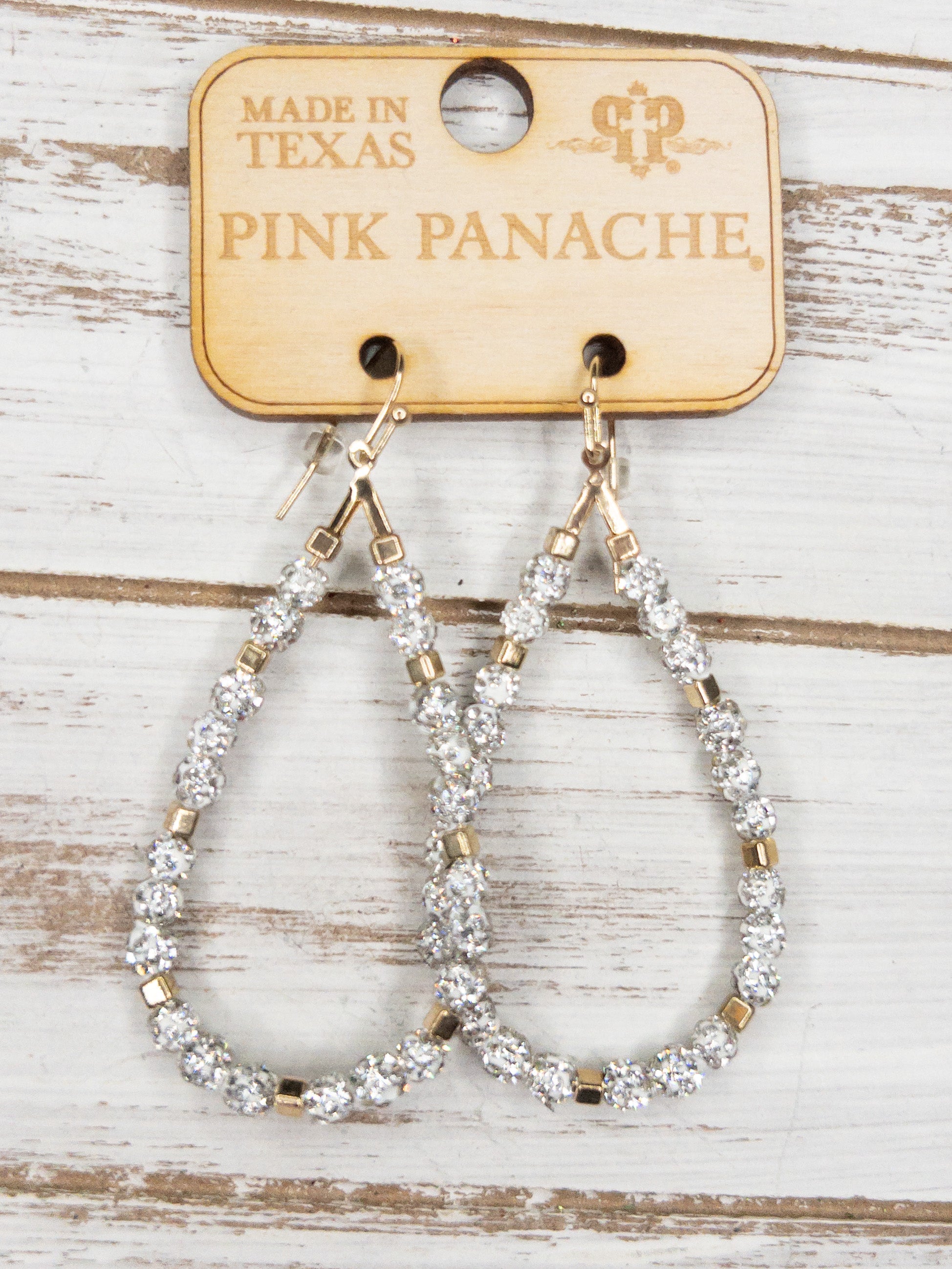 SILVER BLINGY TEARDROP PINK PANACHE DANGLES