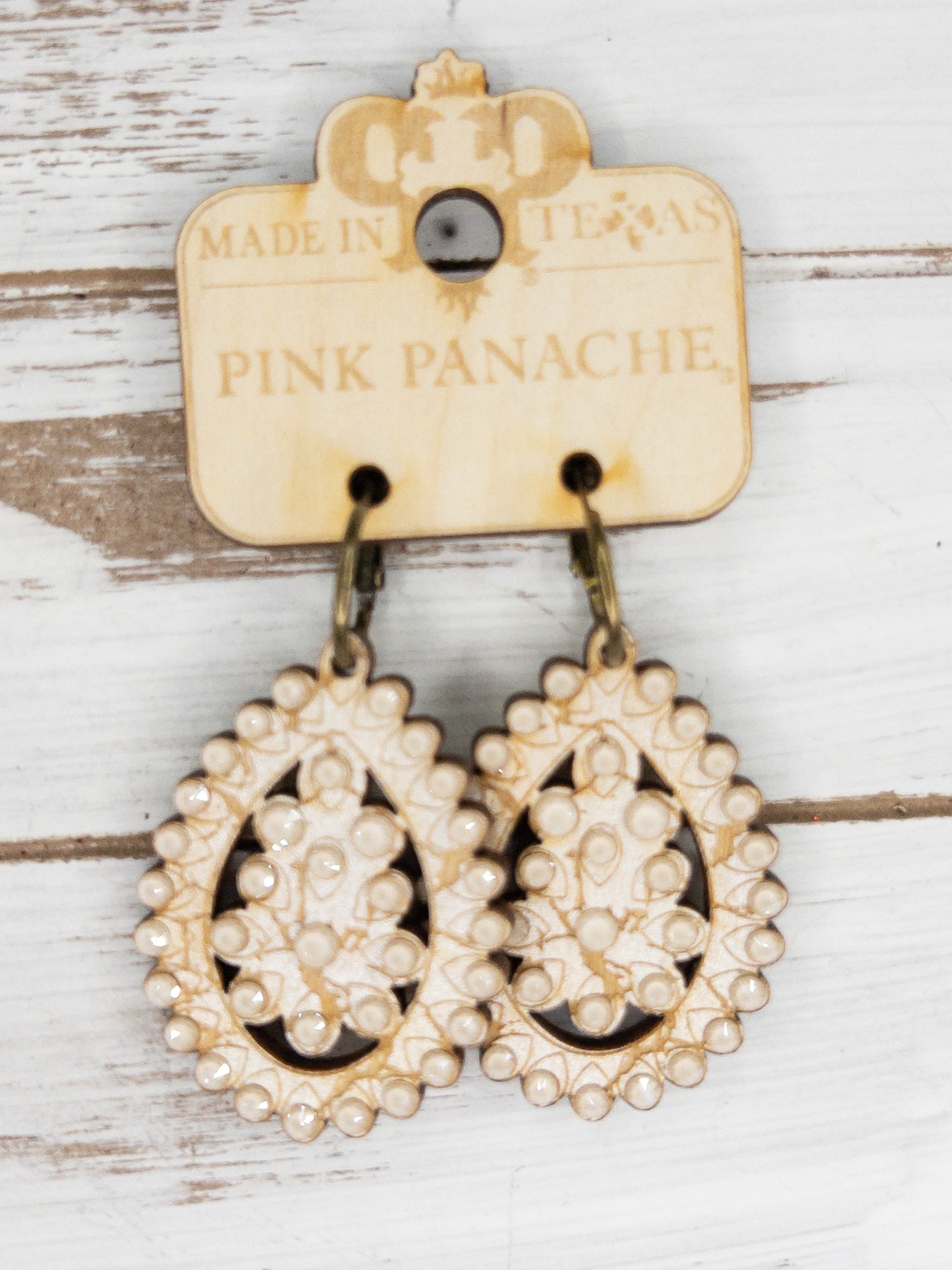 BEIGE NEUTRAL PINK PANACHE WOODEN DANGLES